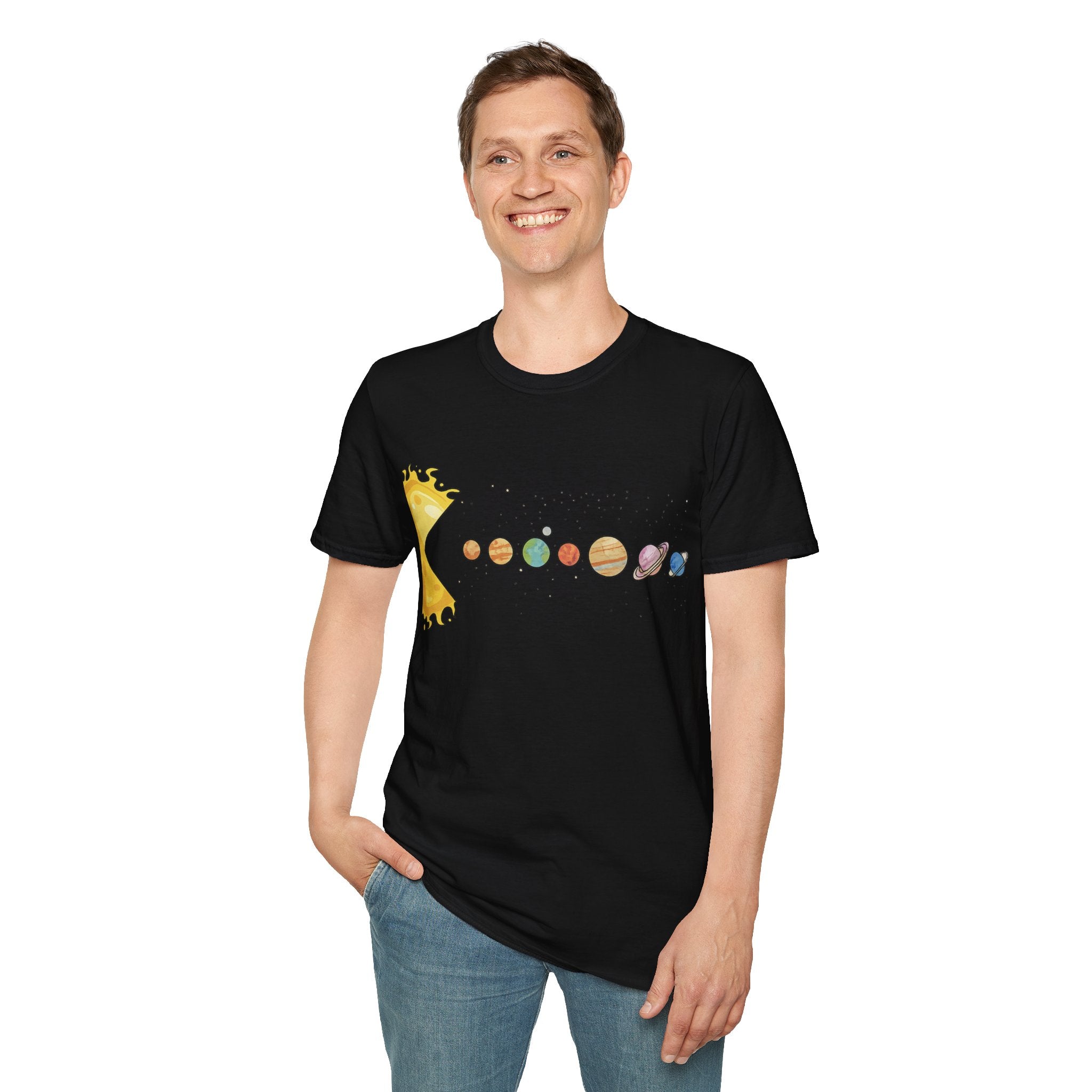 Solar System Pac-Man T-Shirt — Cute Planetary Gaming Tee