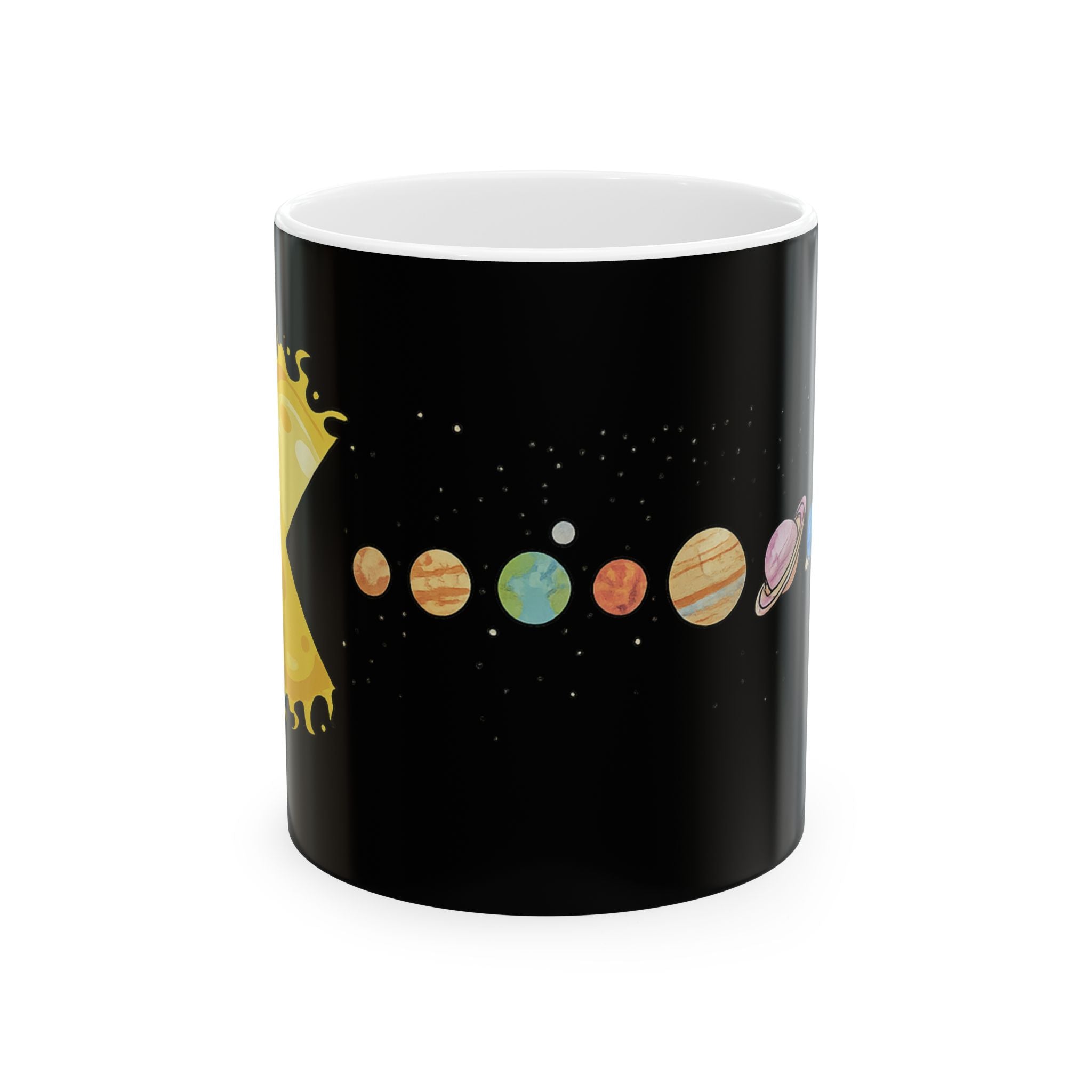 Solar System Pacman Mug — Planets & Sun Space Coffee Cup (11oz, 15oz)