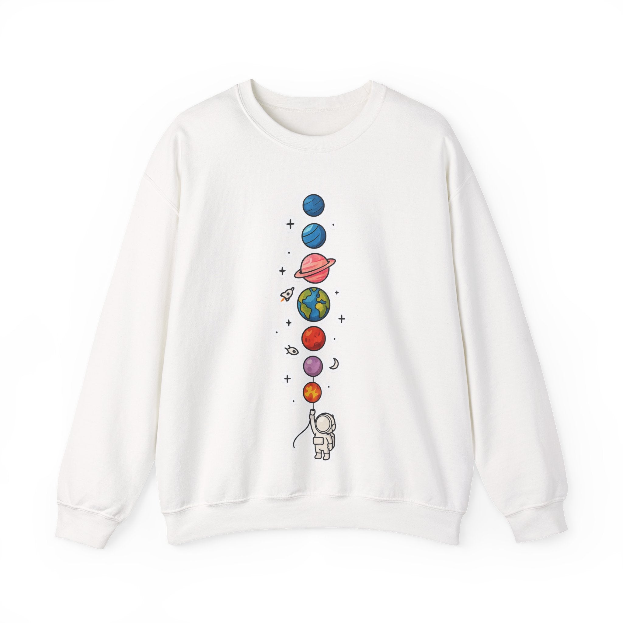 Astronaut & Planets Crewneck Sweatshirt — Cute Space Galaxy Graphic