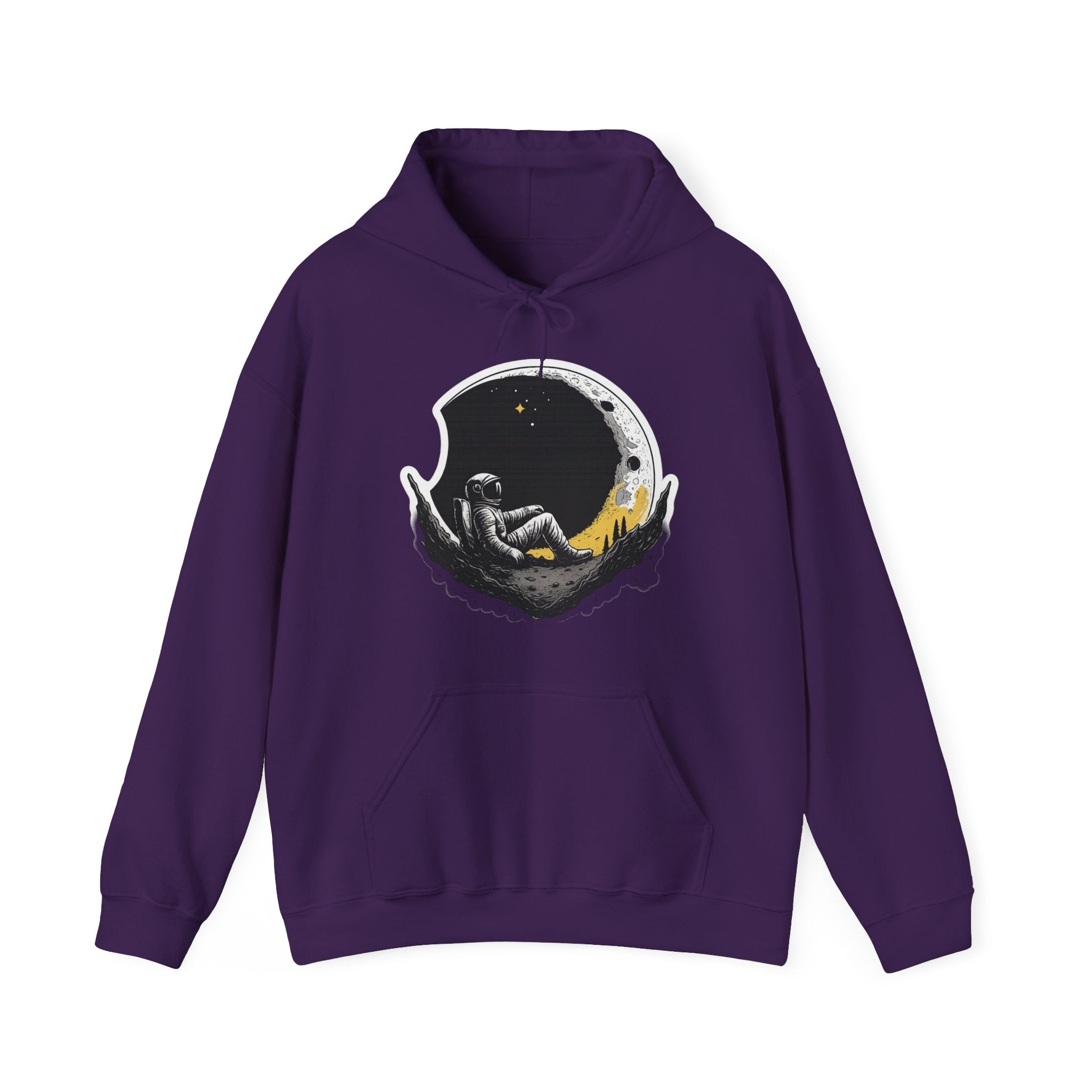 Moon Dreamer Hoodie — Astronaut Sleeping on Crescent Moon Graphic Pullover