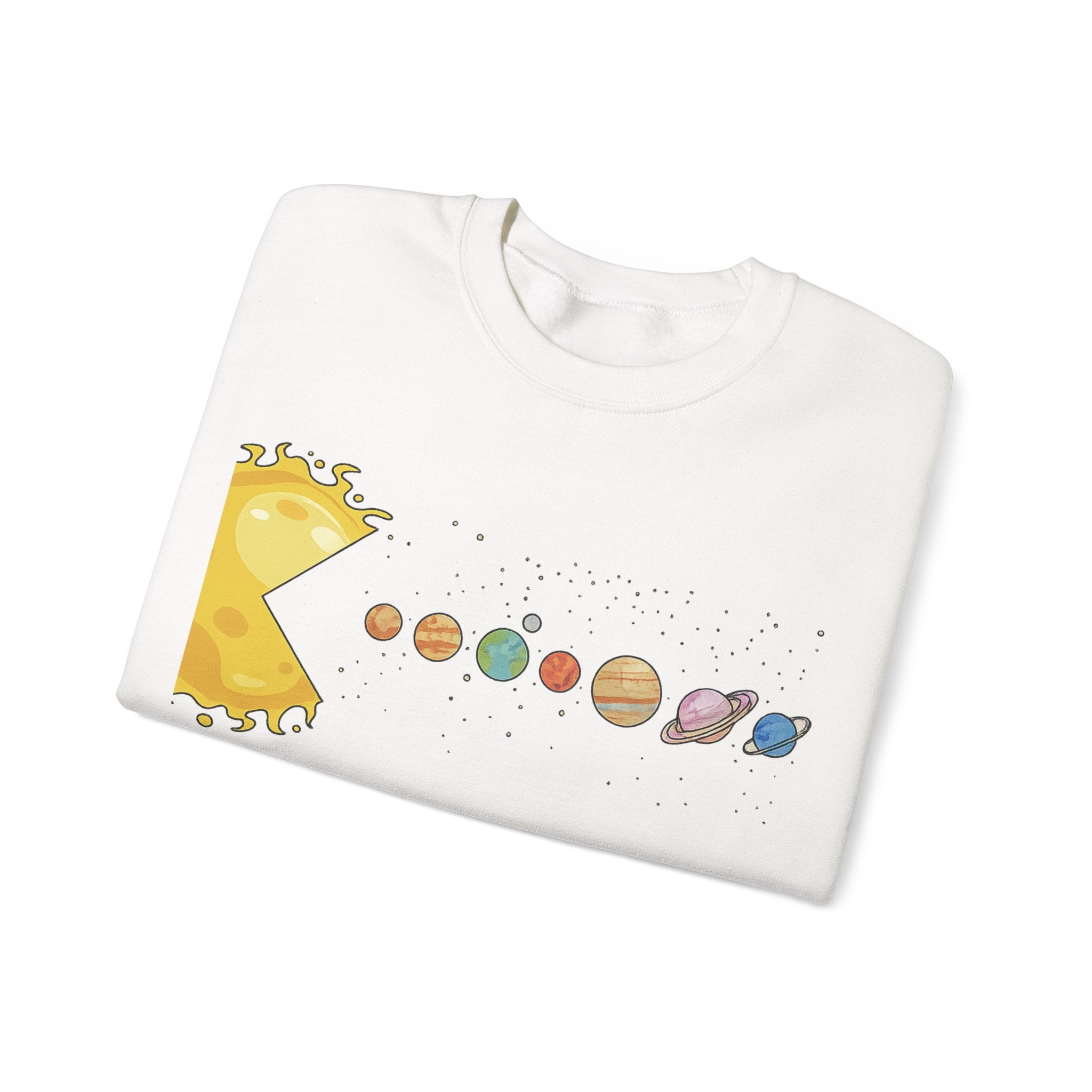 Solar Cheese Galaxy Sweatshirt — Cute Planetary Pizza Illustration Crewneck