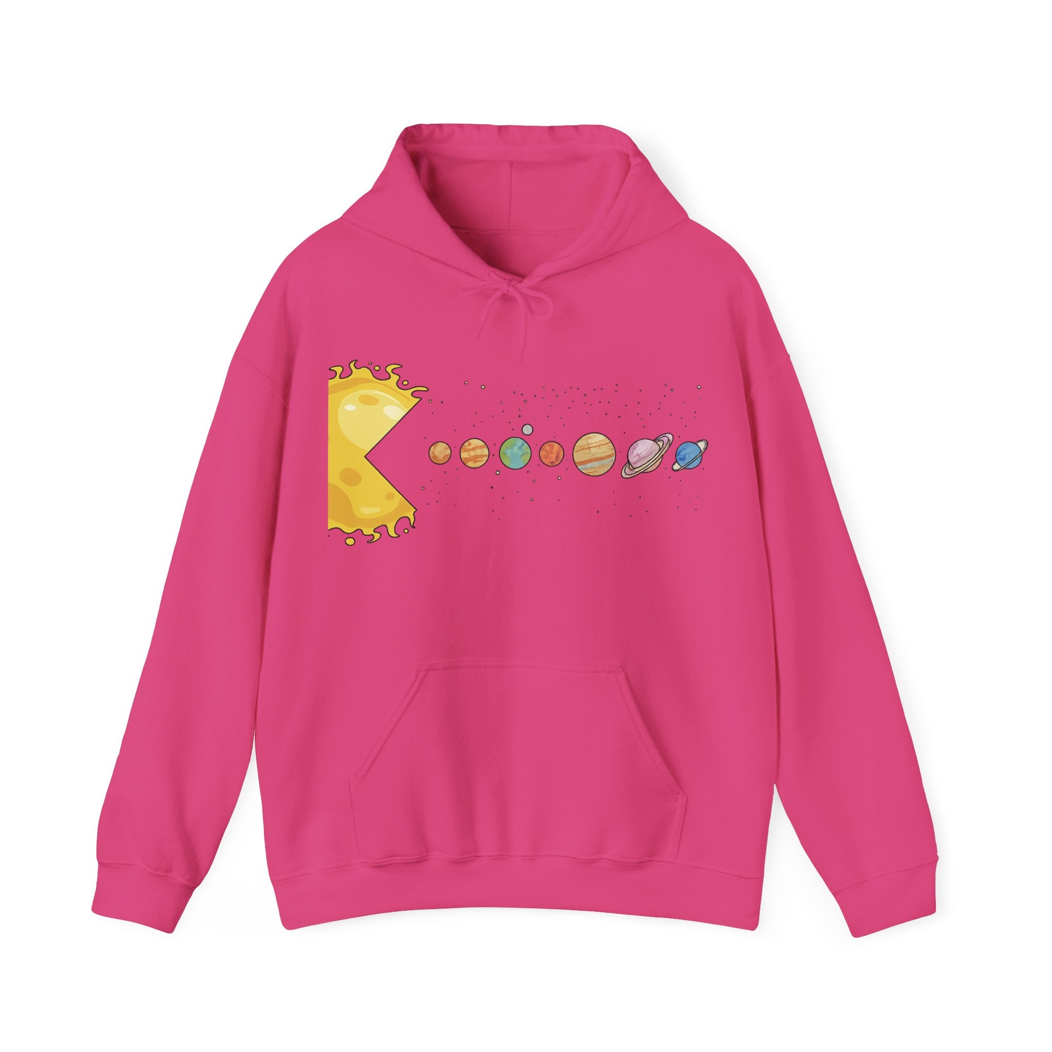 Hoodie - Cute Pac-Man Eating Solar System Graphic Hoodie