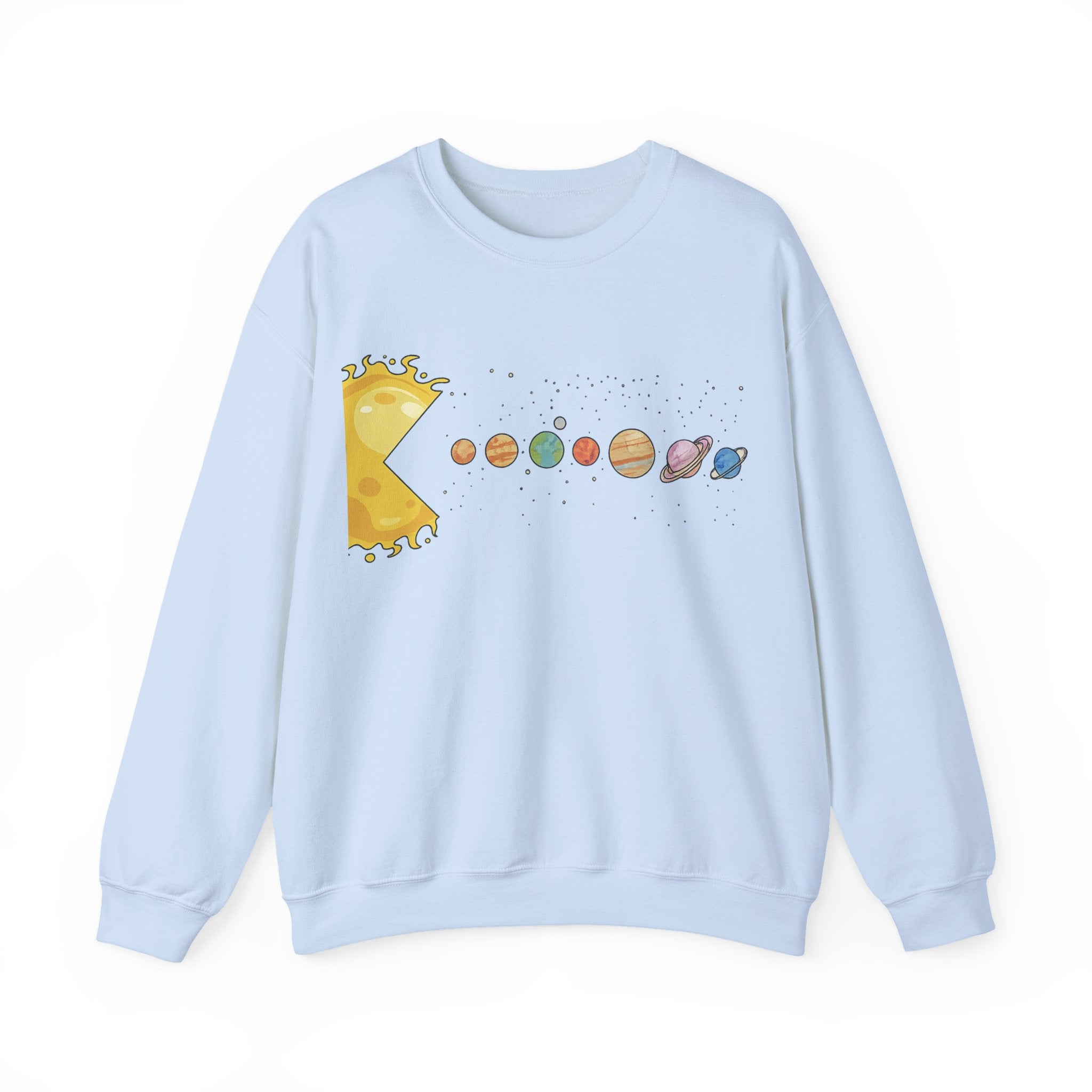 Solar Cheese Galaxy Sweatshirt — Cute Planetary Pizza Illustration Crewneck