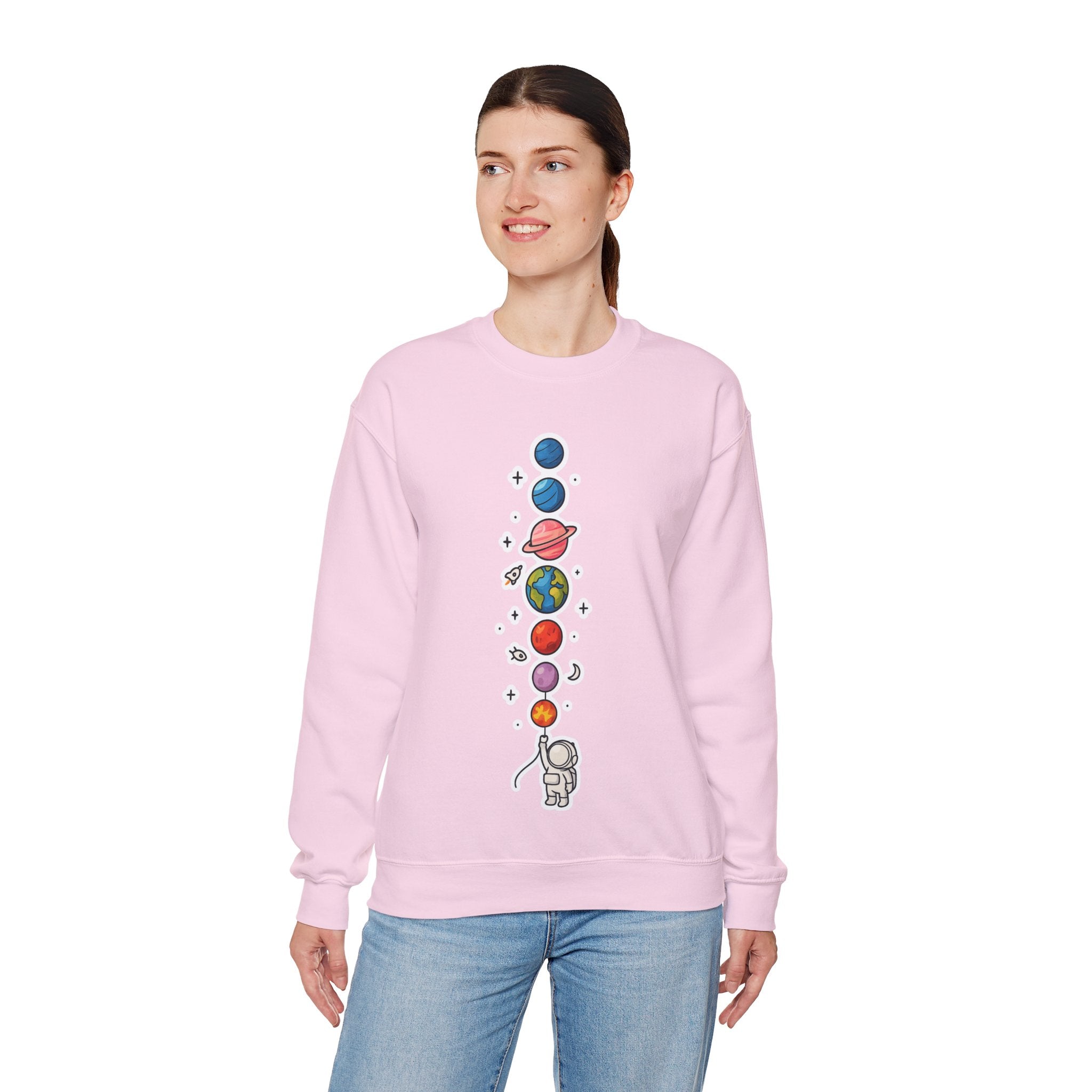 Astronaut & Planets Crewneck Sweatshirt — Cute Space Galaxy Graphic