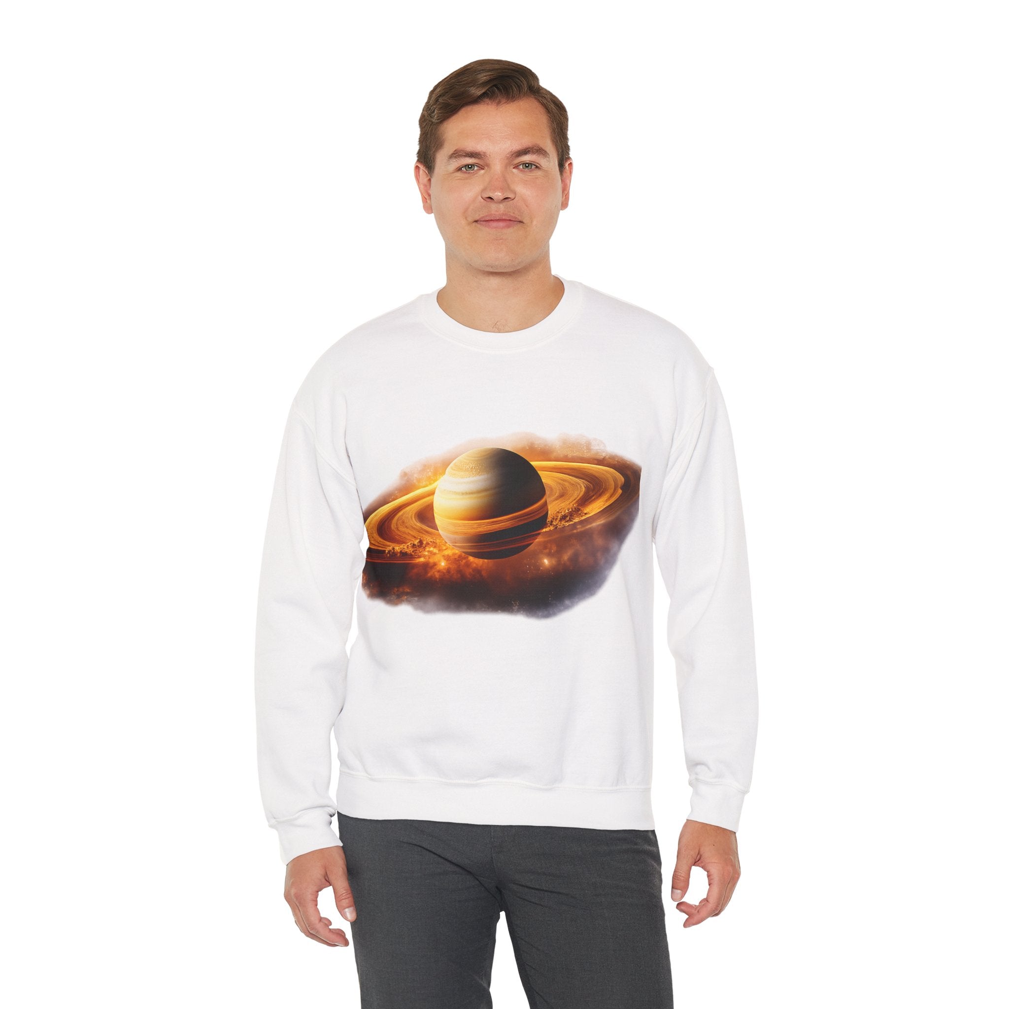 Saturn Nebula Crewneck Sweatshirt — Cosmic Planet Graphic Pullover