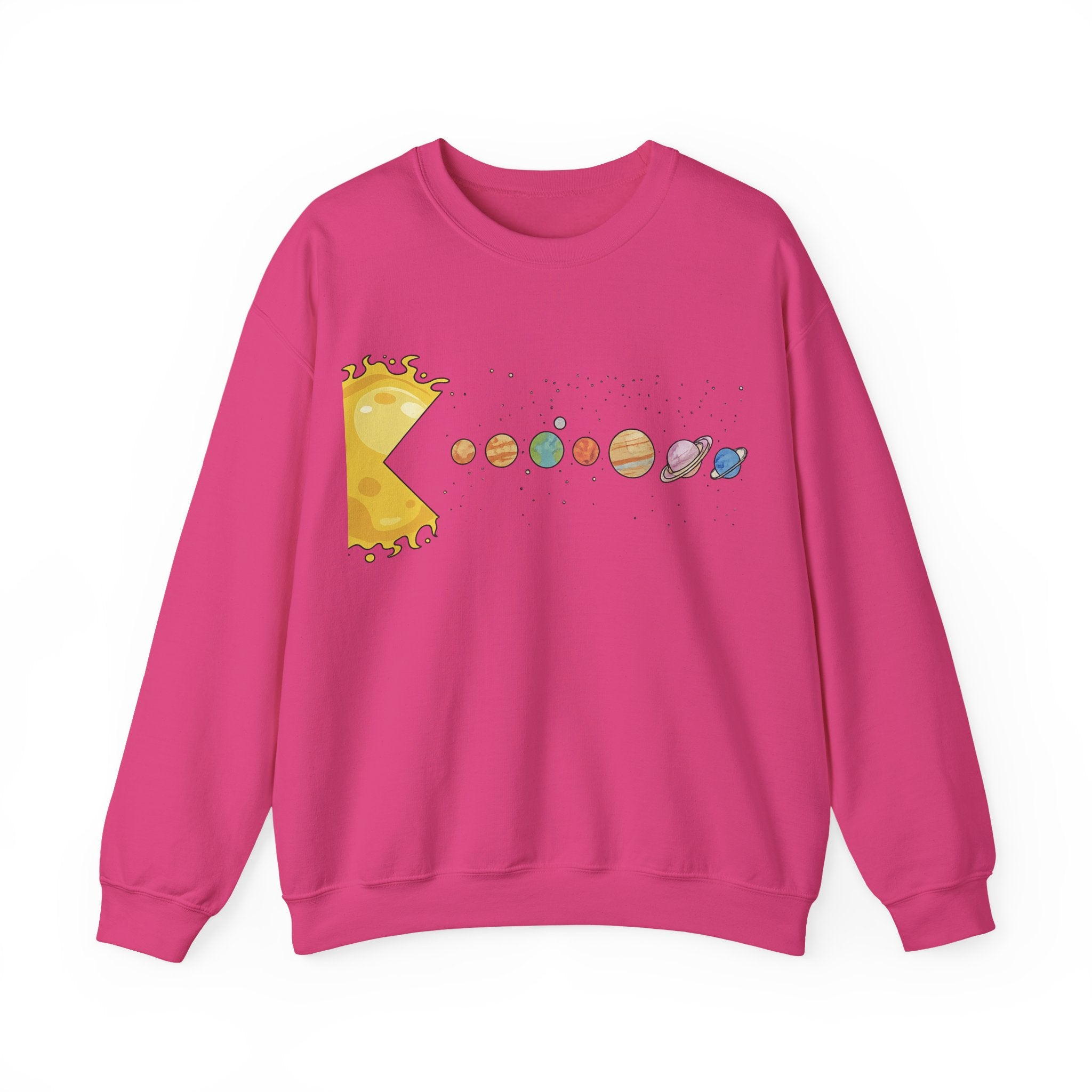 Solar Cheese Galaxy Sweatshirt — Cute Planetary Pizza Illustration Crewneck