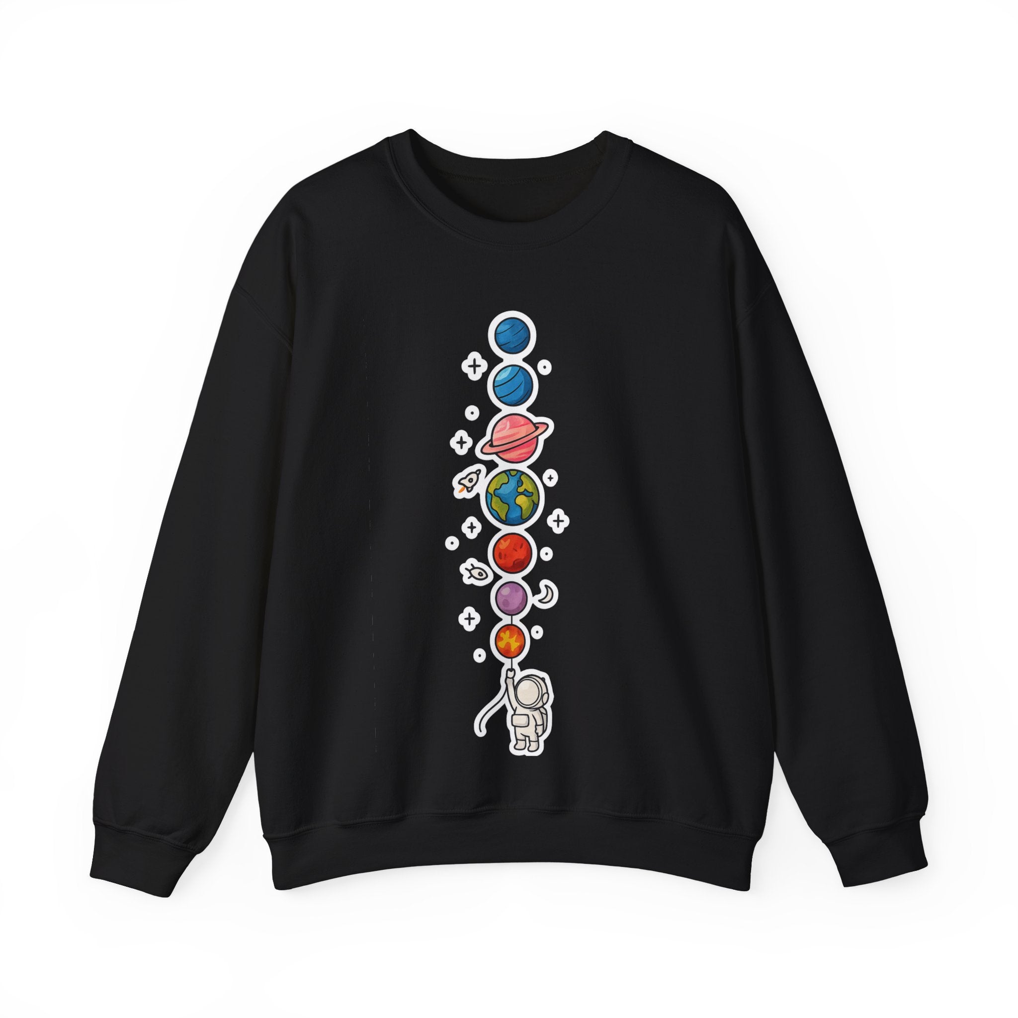 Astronaut & Planets Crewneck Sweatshirt — Cute Space Galaxy Graphic