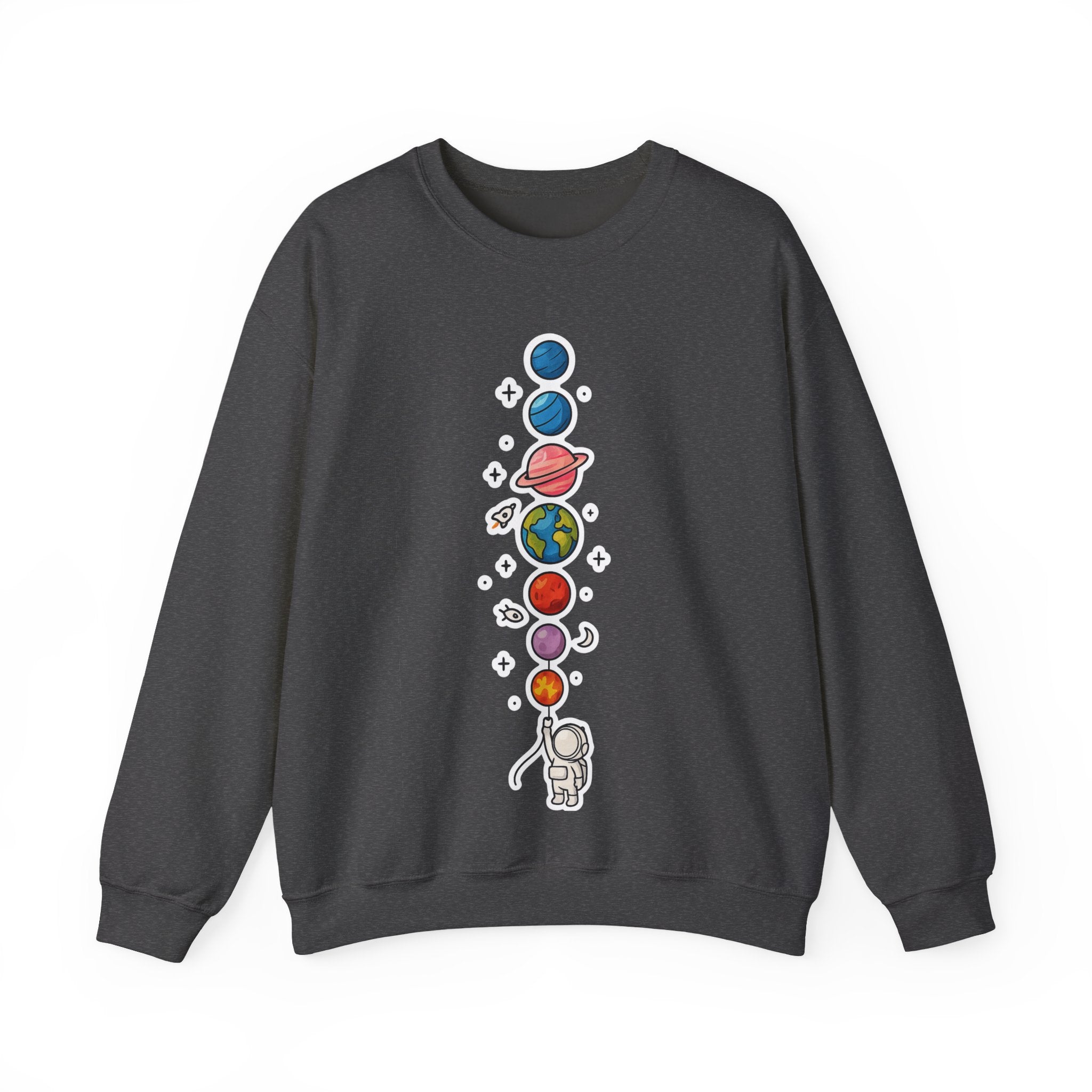 Astronaut & Planets Crewneck Sweatshirt — Cute Space Galaxy Graphic