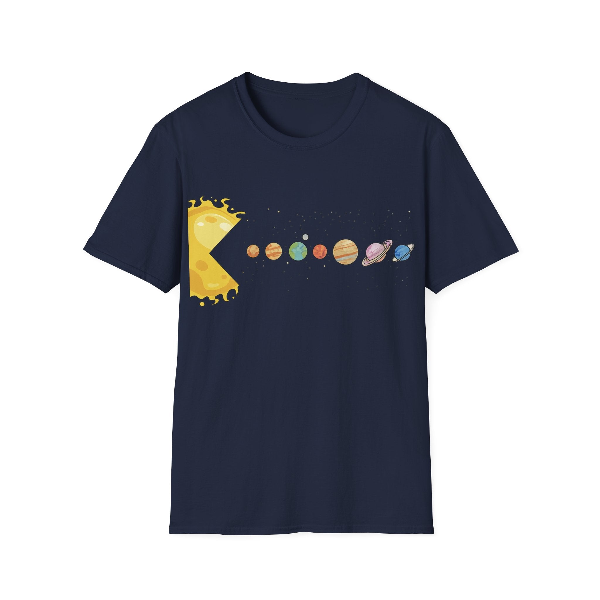 Solar System Pac-Man T-Shirt — Cute Planetary Gaming Tee