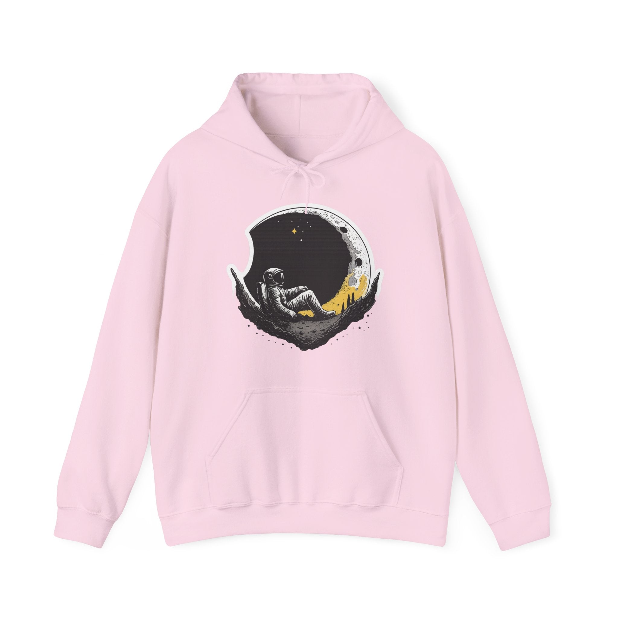 Moon Dreamer Hoodie — Astronaut Sleeping on Crescent Moon Graphic Pullover