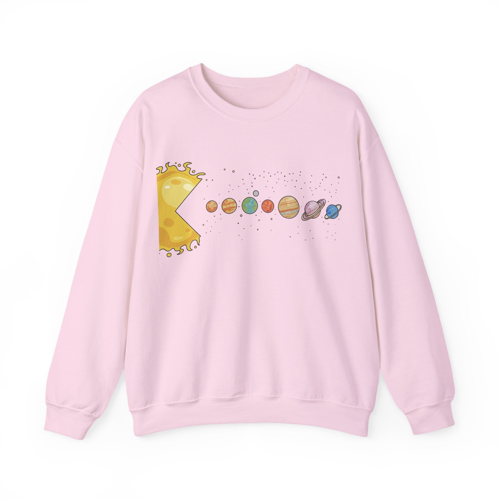 Solar Cheese Galaxy Sweatshirt — Cute Planetary Pizza Illustration Crewneck