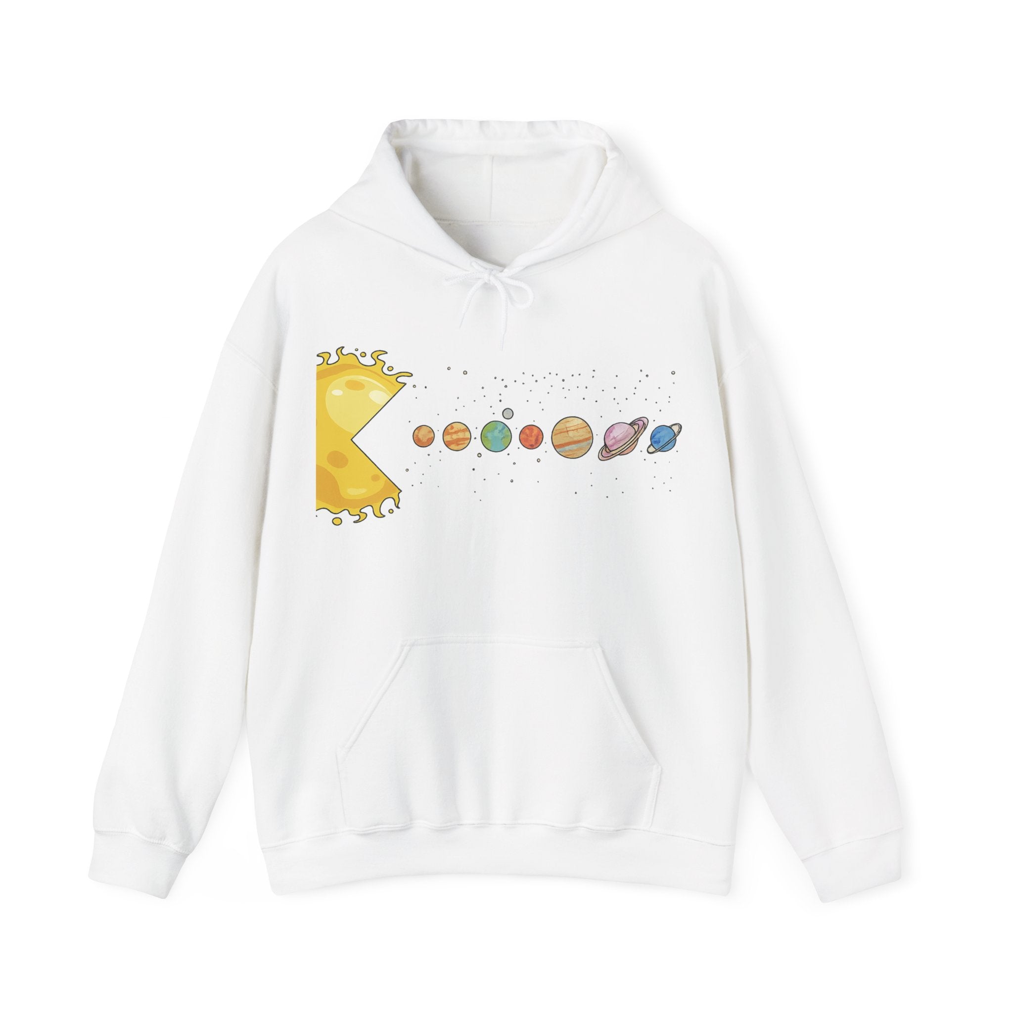 Hoodie - Cute Pac-Man Eating Solar System Graphic Hoodie