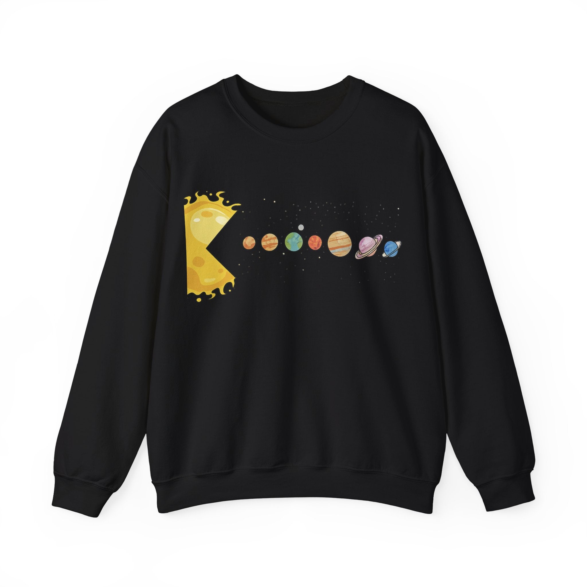 Solar Cheese Galaxy Sweatshirt — Cute Planetary Pizza Illustration Crewneck