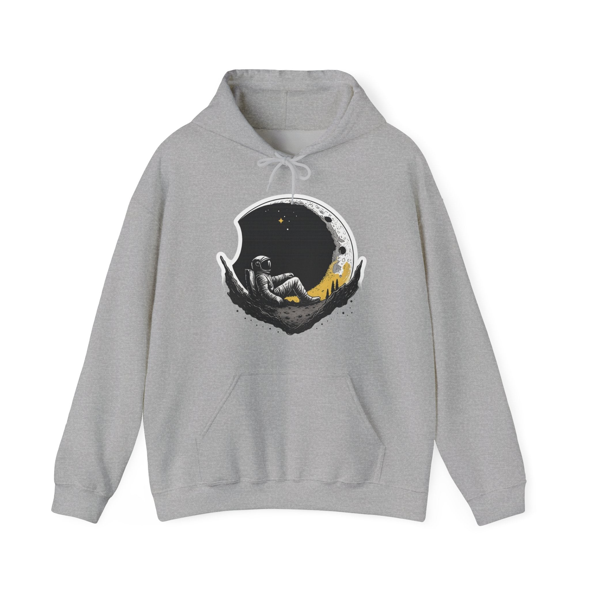 Moon Dreamer Hoodie — Astronaut Sleeping on Crescent Moon Graphic Pullover