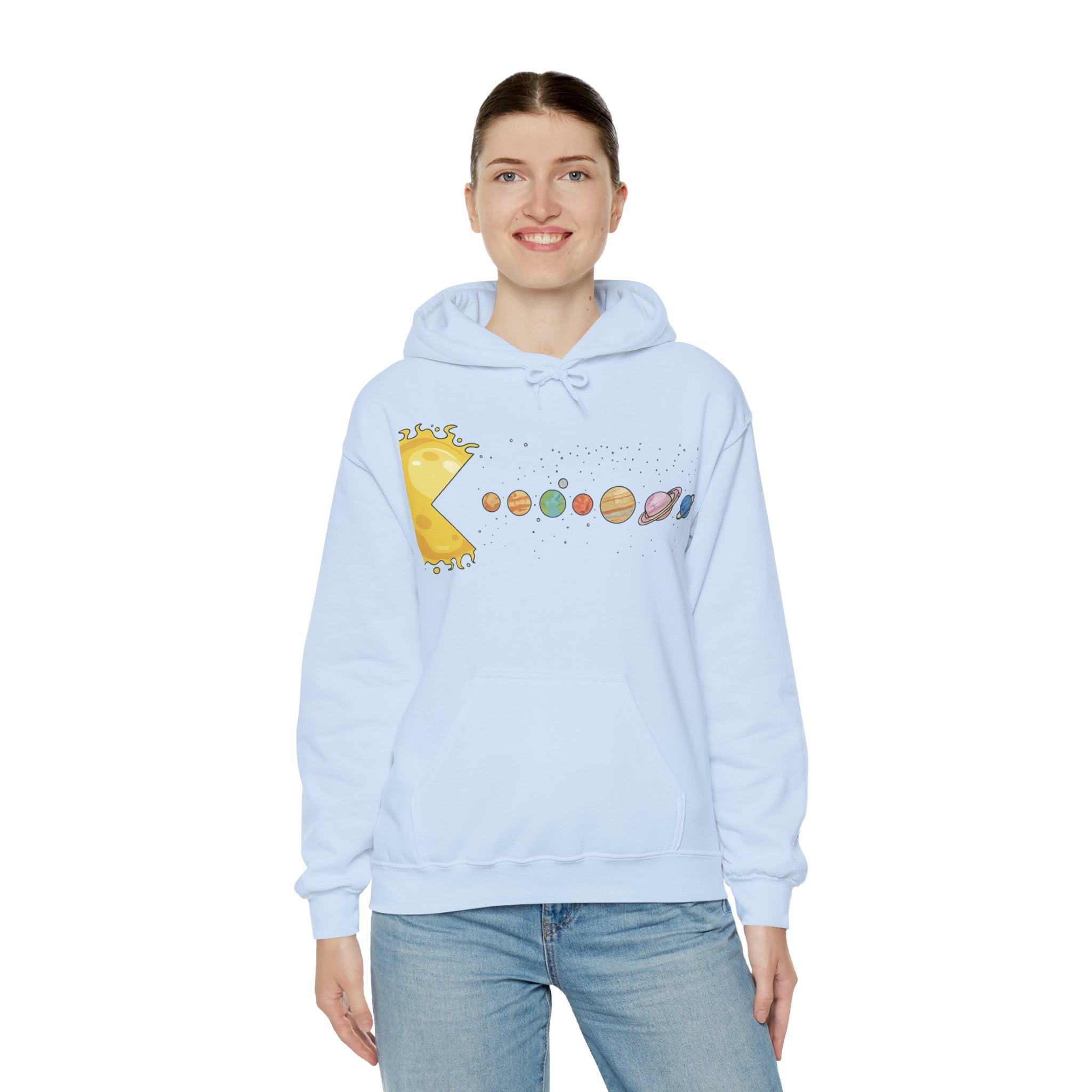 Hoodie - Cute Pac-Man Eating Solar System Graphic Hoodie