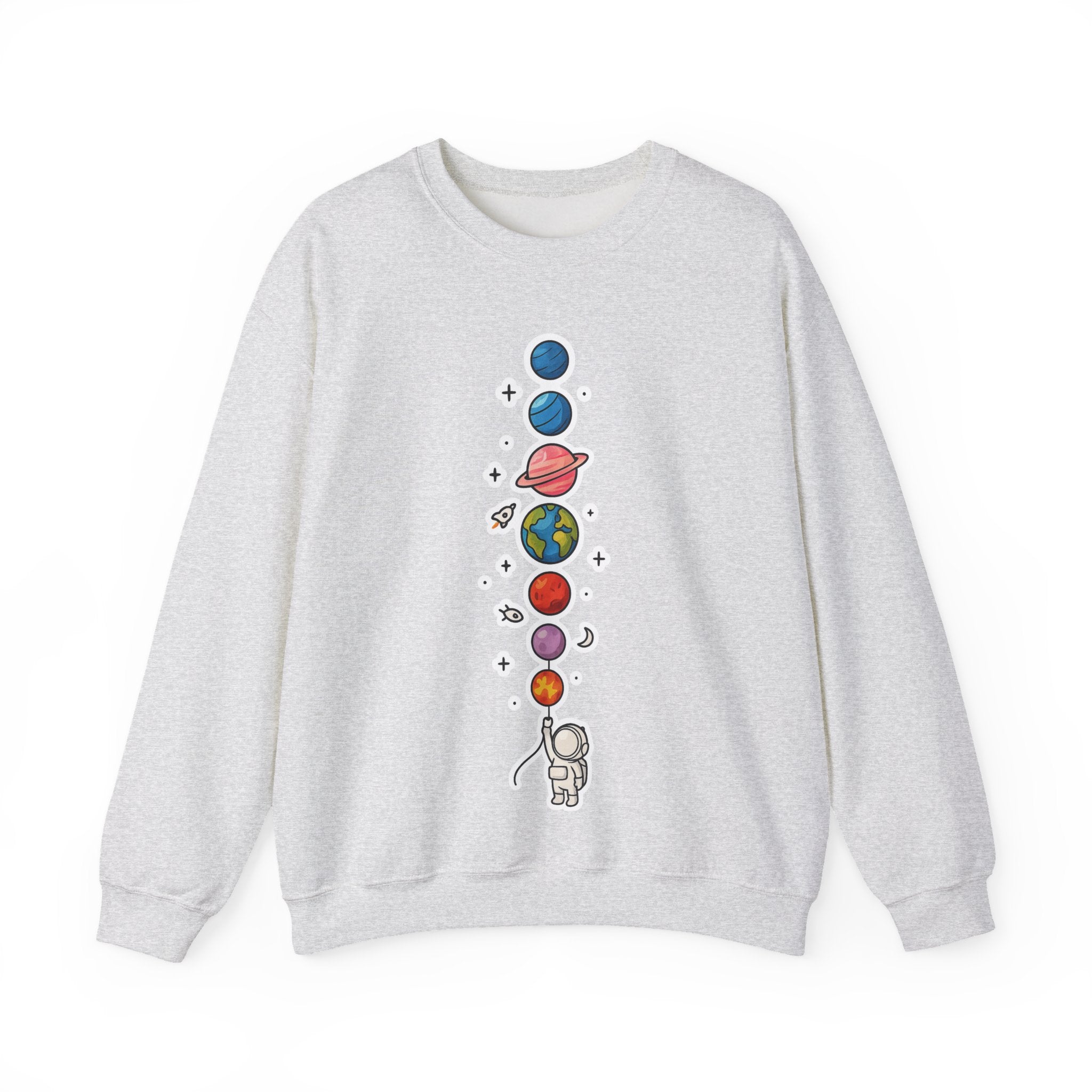 Astronaut & Planets Crewneck Sweatshirt — Cute Space Galaxy Graphic