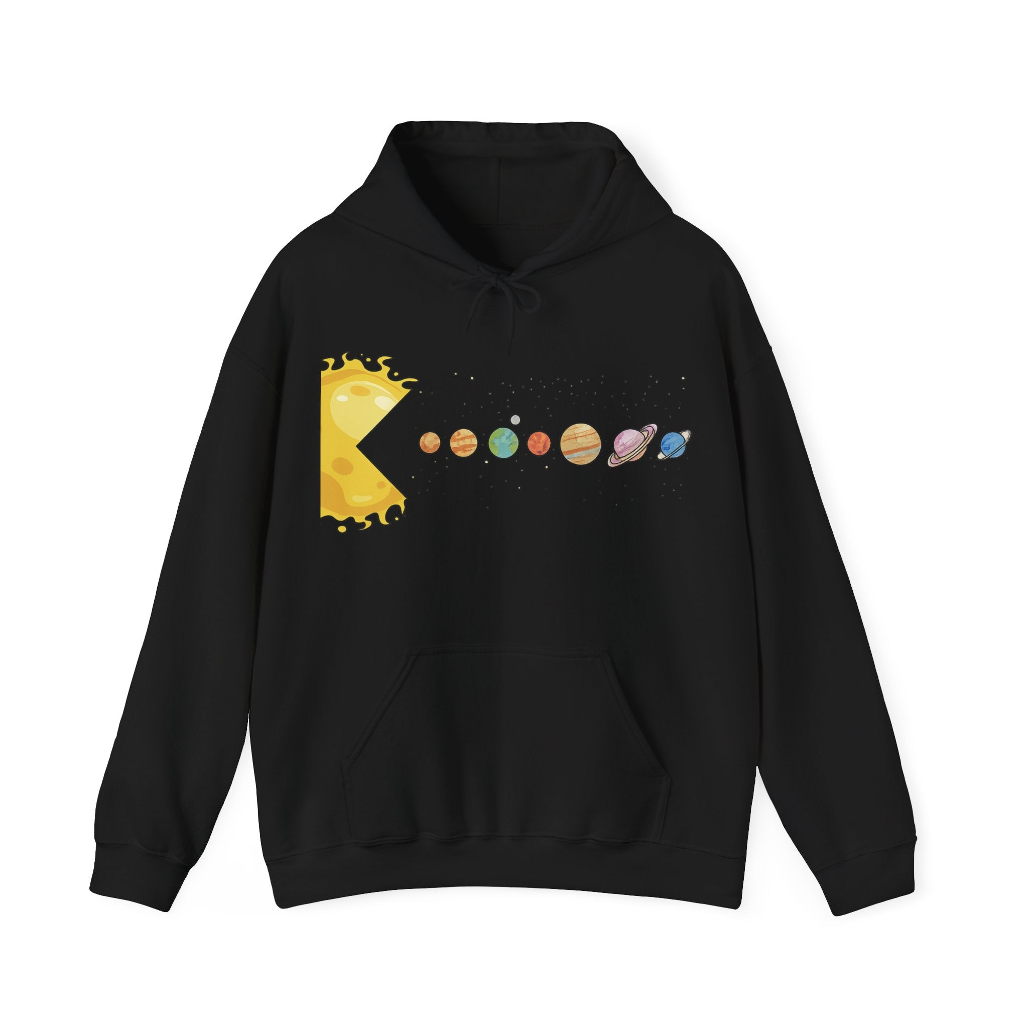 Hoodie - Cute Pac-Man Eating Solar System Graphic Hoodie